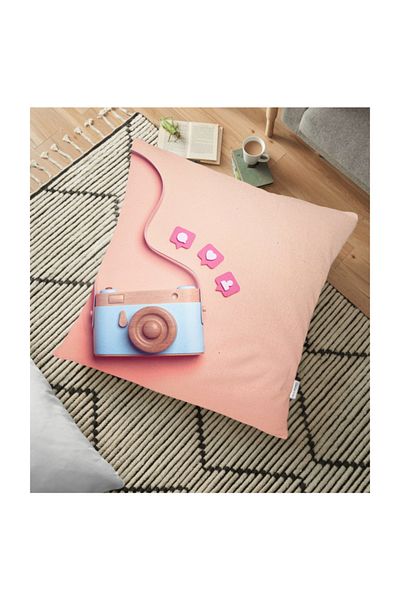 Realhomes Cameră 3D Instagram - Pernă de podea cu model și imprimată digital 70x70 cm