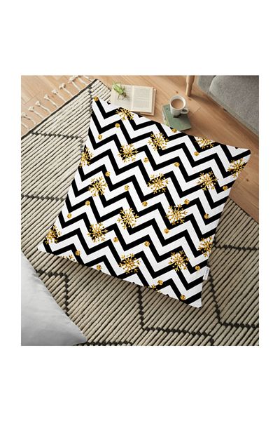 Realhomes Pernă de podea imprimată digital cu tematică în zig-zag cu motiv fulg de nea - 70 X 70 cm