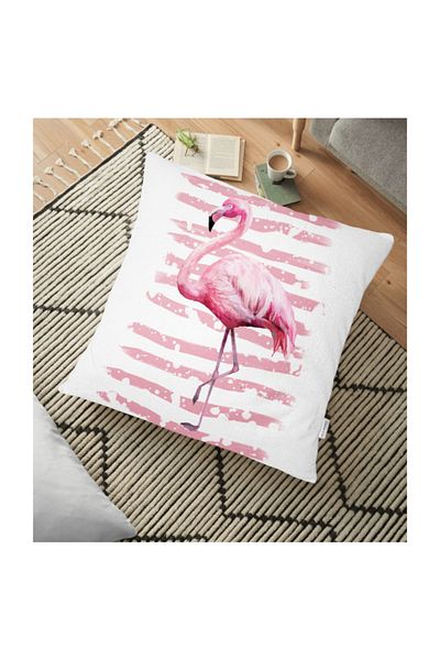Realhomes Pernă decorativă de pardoseală cu model flamingo cu linie de pulbere - 70 X 70 cm