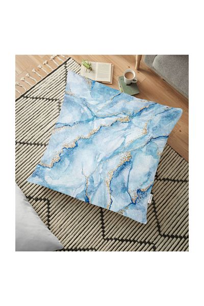 Realhomes Pernă de podea cu imprimare digitală cu model de marmură de culoare albastră 70X70cm