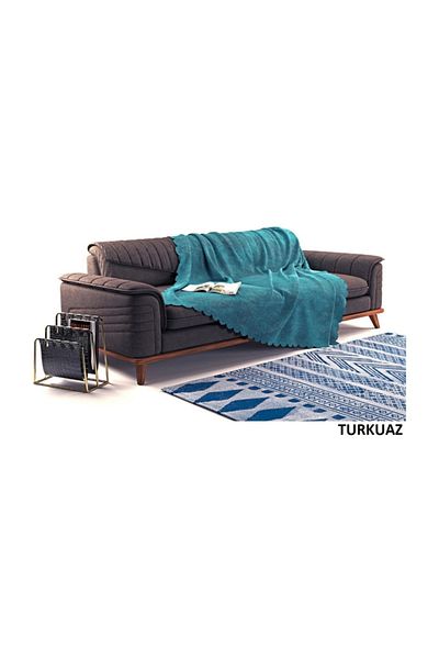A.S.T Topdağı Tekstil Husa De Canapea De Chenilia De Scoarta De Copac Și Şal De Canapea Turcoaz