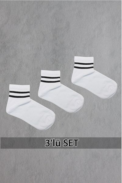 Moda Çorap White, Black Striped 3-Piece Tennis Socks