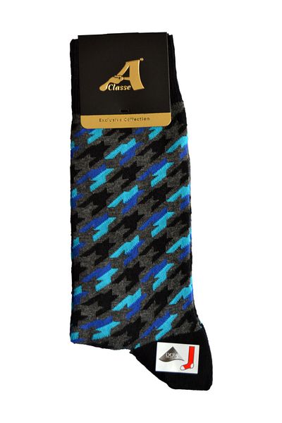 A CLASSE Modern Houndstooth Patterned Smoke Gray Men's Socks