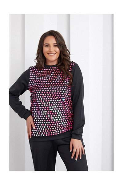 Seamoda Front Size Sequin Embroidered Sweat Pink