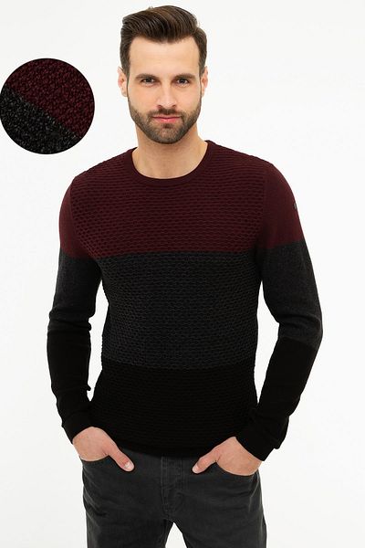 Pierre Cardin Ανδρικό Πλεκτό Πουλόβερ Claret Red Real Slim