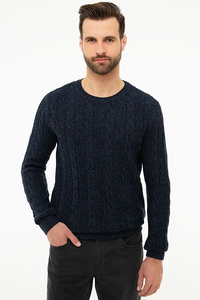 Pierre Cardin Мъжки тъмносин тесен пуловер с кръгло деколте G021SZ0TK.000853596
