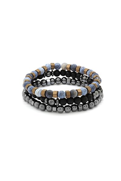 Tesbihane Globe Cut Matte Agate-Onyx-Hematite Combination Natural Stone Bracelet104000545