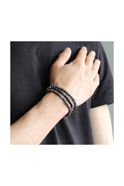 Tesbihane Globe Cut Matte Agate-Onyx-Hematite Combination Natural Stone Bracelet104000545
