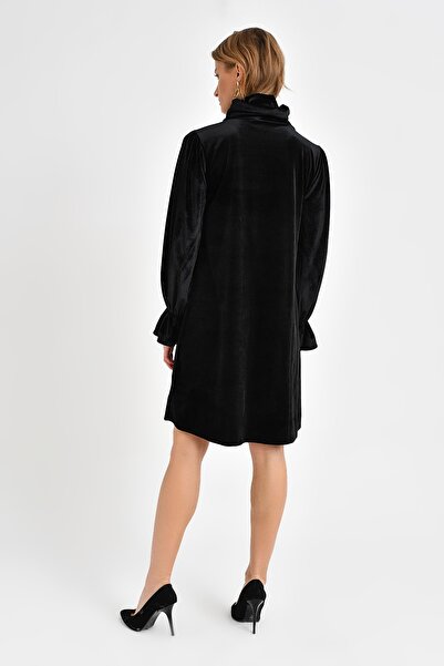 Quincey Μανίκι Λεπτομερές Βελούδινο Φόρεμα Μαύρο EBT2734