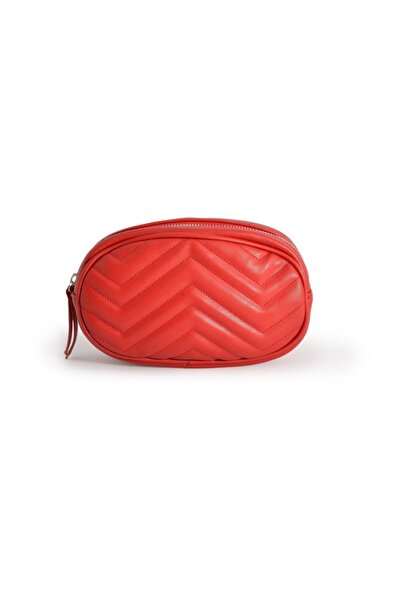 Moda1001 Zippered Zigzag Stitched Leather Women's Waist Bag - Red