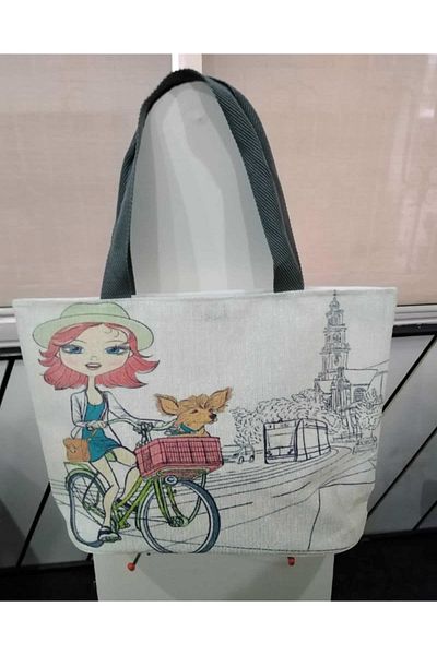 Savana Ψηφιακή εκτύπωση Beach Bag Girl με ποδήλατο