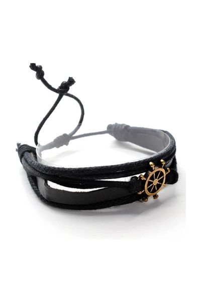 Modaroma Ship Wheel Figure Leather String Bracelet