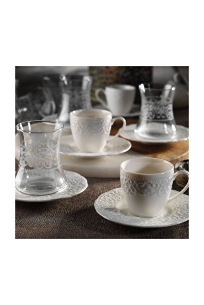 Kütahya Porselen Kütahya Bone Irem 18 Parça Çay Kahve Seti