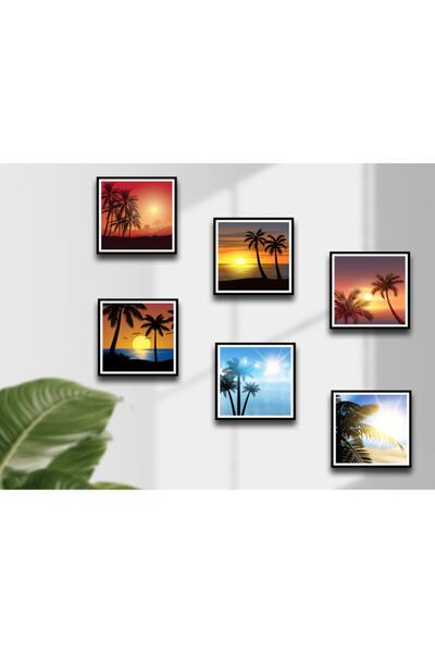 hediyeniburadabul 6-Piece Wooden Frame Look Palm Table Set