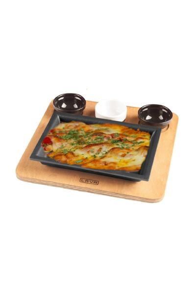 Lava Döküm  Dikdörtgen Tava 14x20cm Ahşap Altlıklı