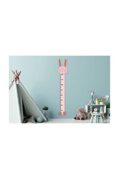 Sticker Sepetim Sevimli Pembe Tavşan Boy Ölçer 3 Çocuk Odası Duvar Sticker