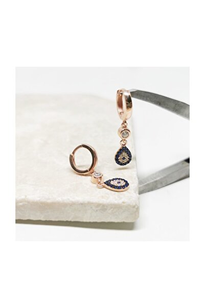 MySilvers Nazar Boncuklu Damla Küpe Kadın Rose