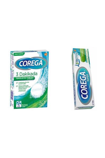 Corega Denture Cleanser - 30 Tablets, Adhesive Cream Mint, 40 Gr