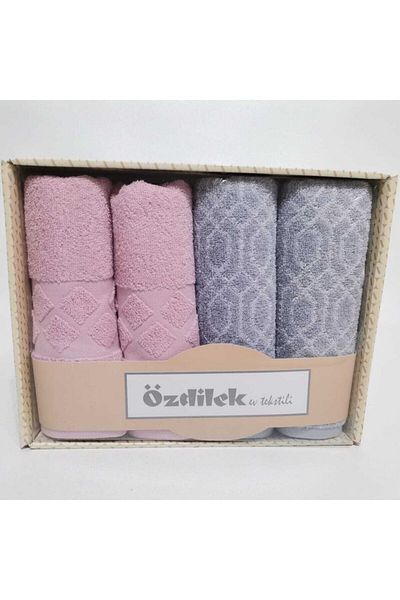 Özdilek Ek Diamond Boxed Towel Pink - Gray 4 Pieces