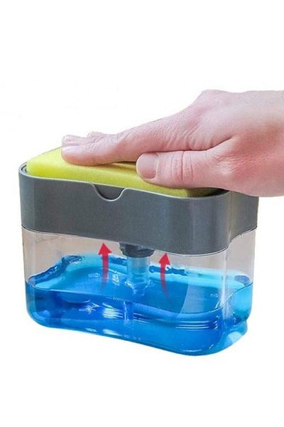 Buffer Push-on Practical Liquid Soap Dispenser Pump and Dishwashing Sponge Reservoir 4 Pieces