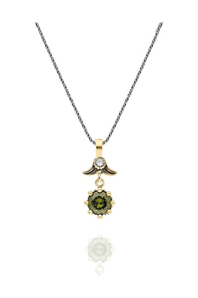 Güçlü Kuyumculuk Söğütlü Serisi Kadın Peridot Taşlı Çiçek Modelli Otantik Gümüş Kolye