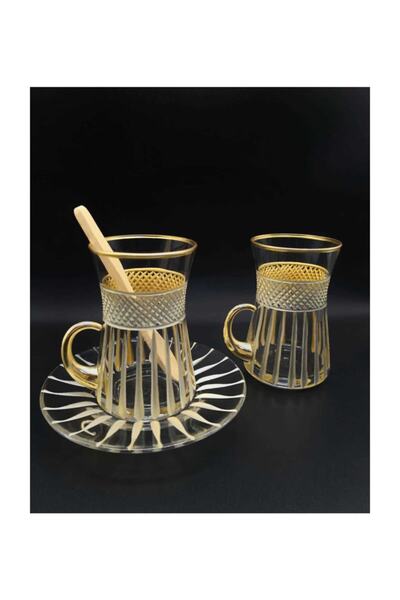 ÖzcamKristal 12 Parça Kesme Dekorlu Çay Takımı (6+6)