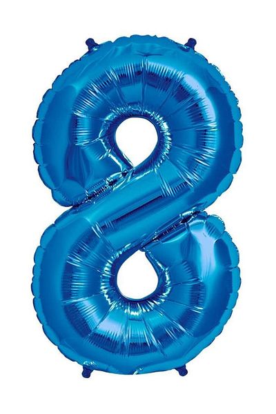 Parti dolabı 100 cm Blue Foil Balloon with 8 Numbers - Helium Flying Number Large Size