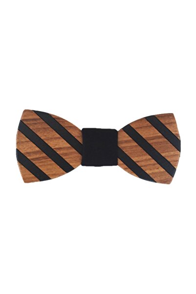 Tezgah İstanbul ربطة عنق خشبية مخططة باللون الأسود