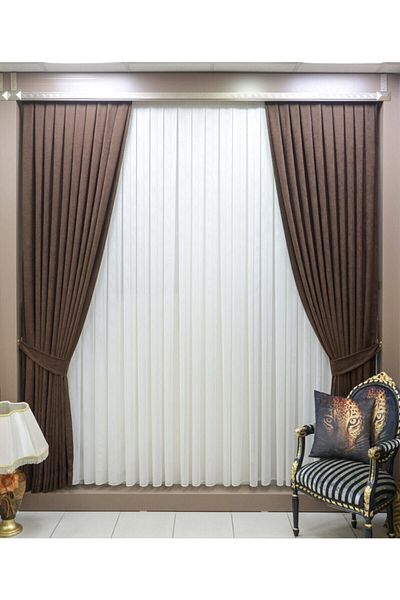 perhal perde ve halı Milk Brown Pleated Velvet Honeycomb Textured Single Wing Background Curtain