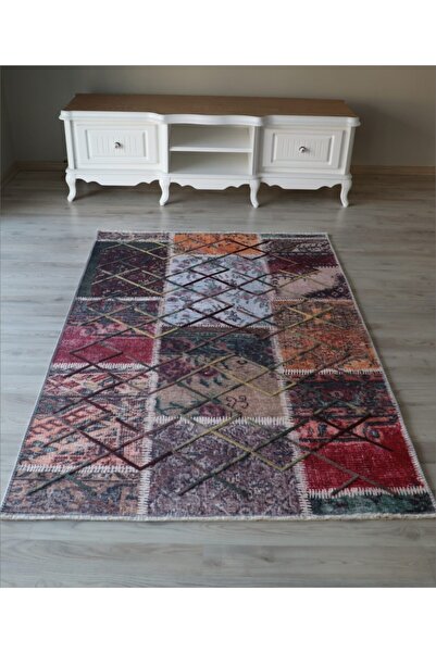 Just Arte Patchwork Salon Halısı Makinada Yıkanabilir Kaymaz Taban Mutfak Halısı Dekoratif Yolluk 80x300