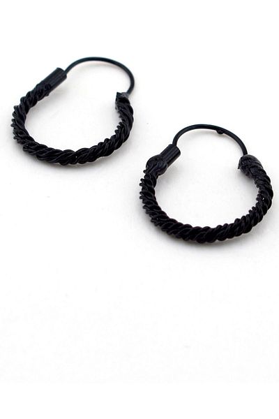 Solfera Twisted Black Rope Patterned Steel Men's Earrings