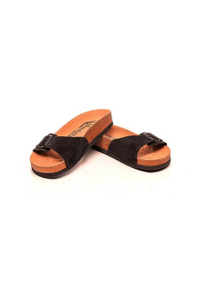 Moosefield Genuine Leather Black Women's Slippers