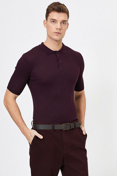 Koton Lilafarbener Herrenpullover mit Knopfdetail 0YAM91718GT
