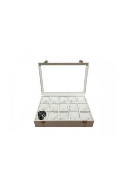 IMPALA Watch Box 15 Pieces Leather Coated on White Wooden Case