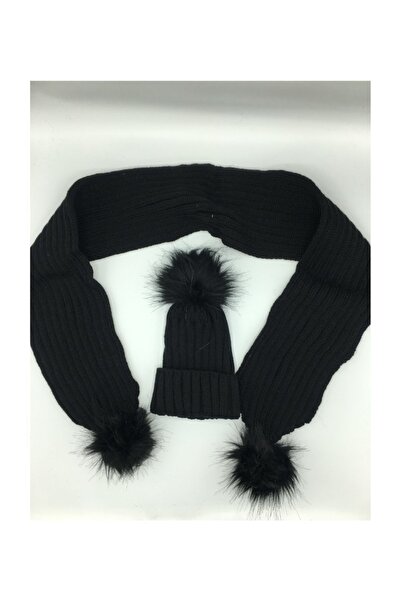 GONCA ŞAPKA Children's Fur Scarf and Beret Set