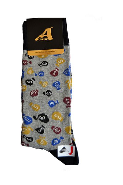 A CLASSE Currency Pouches Patterned Gray Men's Socks