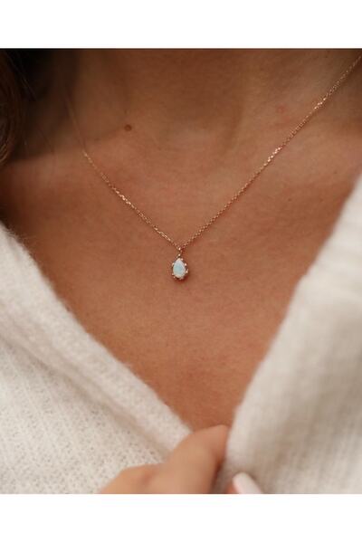 Reis Kuyumculuk Kadın Opal Damla Sarı Altın Kolye T1221.