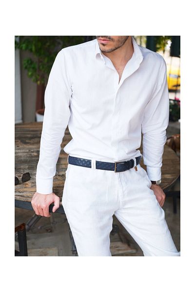 Deriza Ανδρική δερμάτινη ζώνη Tera Navy Blue Classic