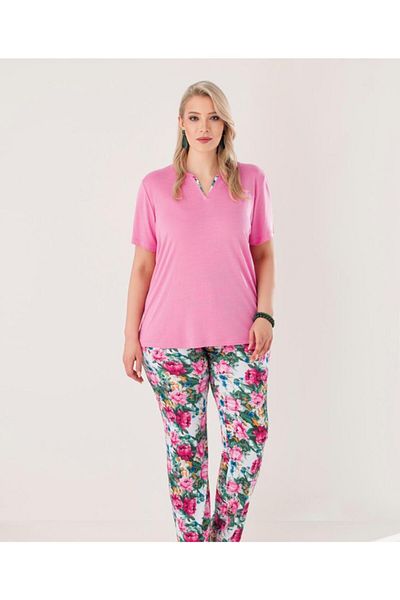 BLUE DREAM 5038 Women's Oversize Modal Short Sleeve Pajama Set - Pink