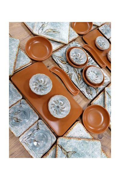 Demet Çeyiz Set Breakfast 41 Pieces Square Sierra for 6 People