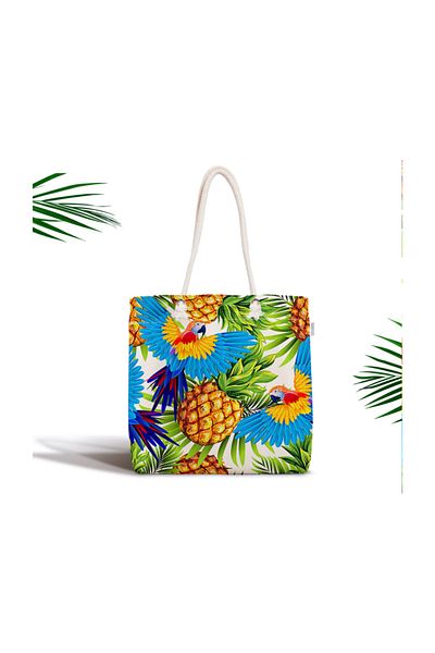 Realhomes Geantă din țesătură cu fermoar, cu model tropical de ananas, design special, imprimată digitală Canta-3497