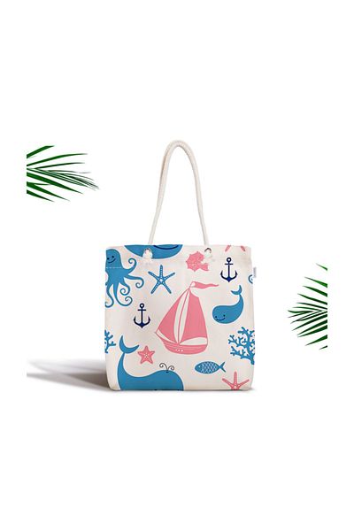 Realhomes Cute Sea Creatures Ψηφιακή τυπωμένη τσάντα παραλίας με φερμουάρ Canta-916