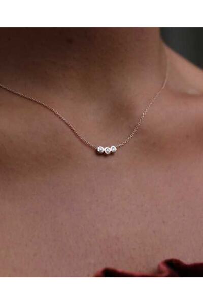 Reis Kuyumculuk Kadın Mini Üç Taş Pırlanta Pembe Altın Kolye T691.