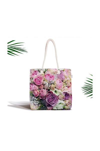 Realhomes Μοντέρνα υφασμάτινη τσάντα με φερμουάρ Pink Roses Digital Printed Canta-11