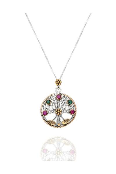 Aykat Hayat Ağacı Kolye Telkari Gümüş Kök Yakut Zümrüt Taşlı Kadın Kolye Uc-269