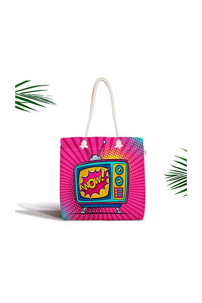 Realhomes Μοντέρνα υφασμάτινη τσάντα με φερμουάρ Pop Art Wow TV Canta-3280