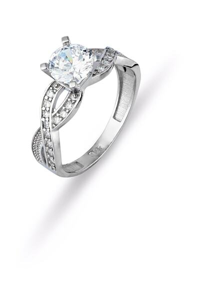 MySilvers Pırlanta Modeli Sonsuz Tektaş Yüzük Kadın Rodyum