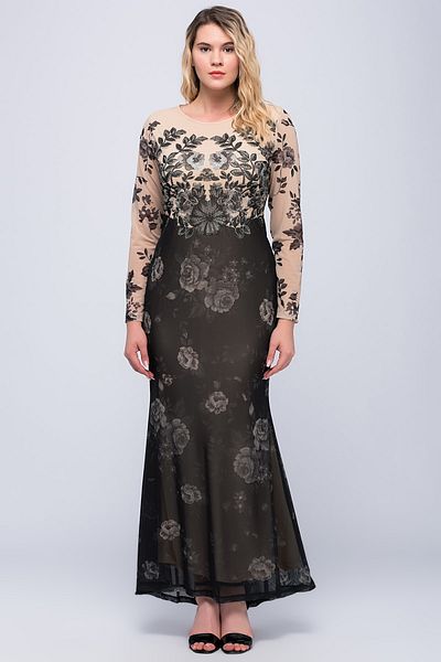 Şans Plus Size Evening Dress - Beige - Basic