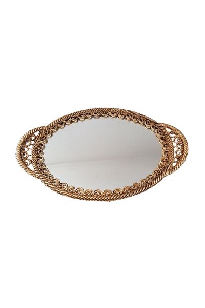 NETAVANTAJ Lead Cast Mirrored Tray Promise Engagement Serving Tray Yellow 33 cm