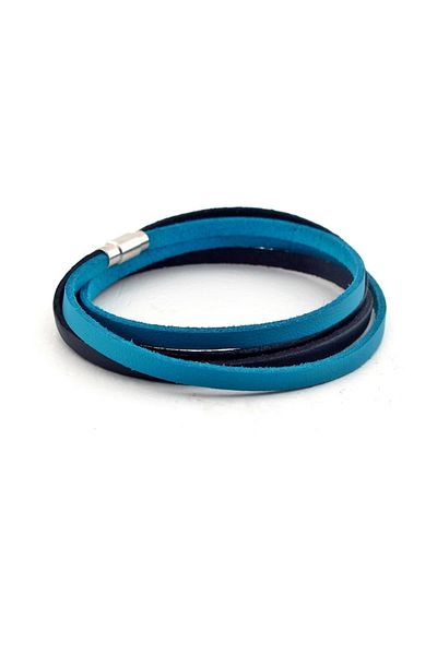 Solfera Navy Blue Double Row Original Leather Wrap Men's Bracelet BT635